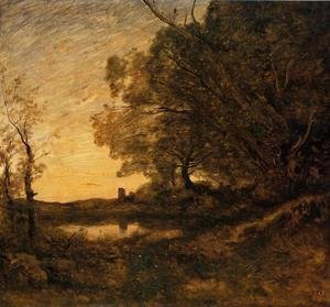 Jean-Baptiste-Camille Corot - Evening - Distant Tower