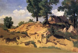 Jean-Baptiste-Camille Corot - Trees and Rocks at La Serpentara