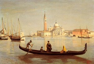 Jean-Baptiste-Camille Corot - Venise--Gondole sur Le Grand Canal (or Saint-Georges Majeur au fond)