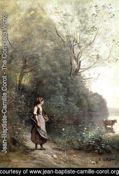 Jean-Baptiste-Camille Corot - A Peasant Woman Grazing a Cow at the Edge of a Forest