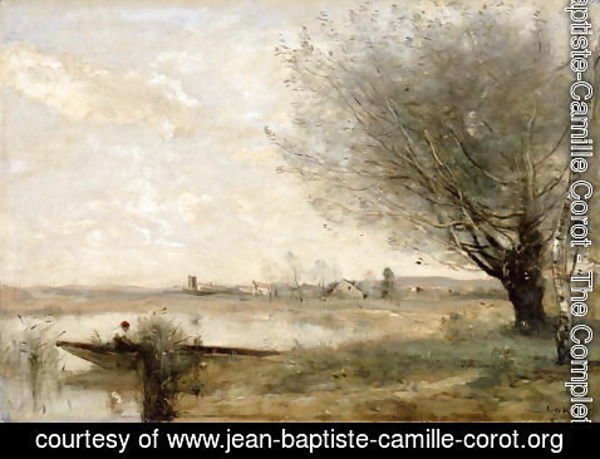 Jean-Baptiste-Camille Corot - Fisherman Moored at a Bank