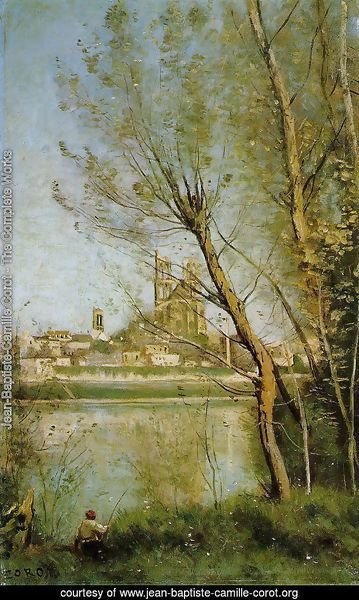 Mantes, View of the Cathedral and Town through the Trees, c.1865-70