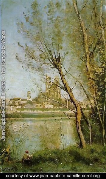 Jean-Baptiste-Camille Corot - Mantes, View of the Cathedral and Town through the Trees, c.1865-70