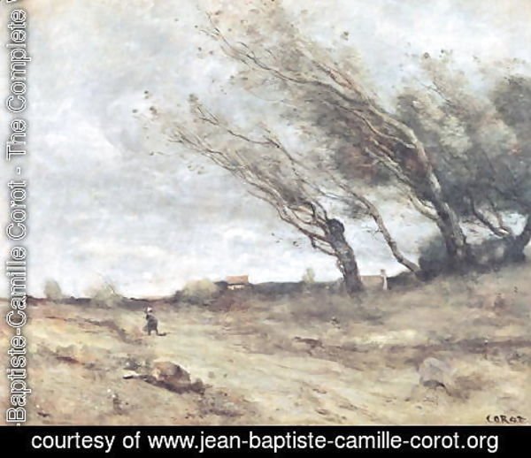 Jean-Baptiste-Camille Corot - The Gust of Wind, c.1865-70