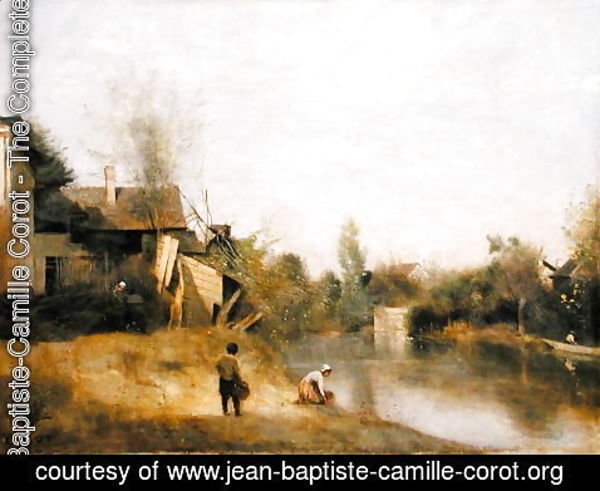Jean-Baptiste-Camille Corot - Riverbank at Mery sur Seine, Aube, c.1870