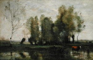 Jean-Baptiste-Camille Corot - Trees in a Marshy Landscape, c.1855-60
