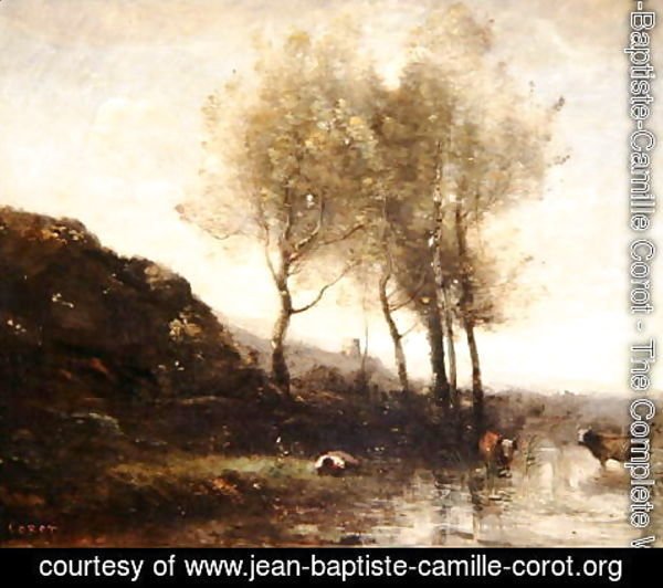 Jean-Baptiste-Camille Corot - Cowherd Resting at the Foot of Cool Hills, c.1855-65
