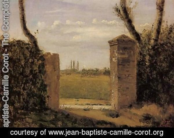 Jean-Baptiste-Camille Corot - Boid-Guillaumi, near Rouen - A Gate Flanked by Two Posts