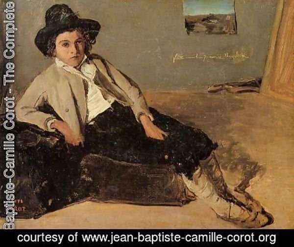 Jean-Baptiste-Camille Corot - Italian Youth Sitting in Corot's Room in Room