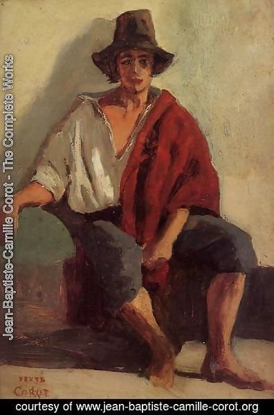 Jean-Baptiste-Camille Corot - A Seated Italian from Paeigno Facing Front