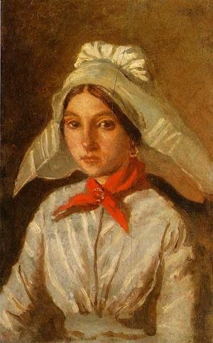 Jean-Baptiste-Camille Corot - Young Girl with a Large Cap on Her Head