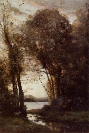 Jean-Baptiste-Camille Corot - Goatherd Standing, Playing the Flute under the Trees