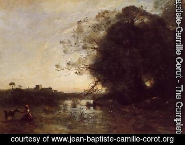Jean-Baptiste-Camille Corot - The Swamp by the Large Tree with a Goatherd