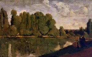Jean-Baptiste-Camille Corot - The Rhone - Three Women on the Riverbank Seated on a Tree Trunk
