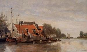Jean-Baptiste-Camille Corot - Near Rotterdam, Small Houses on the Banks of a Canal