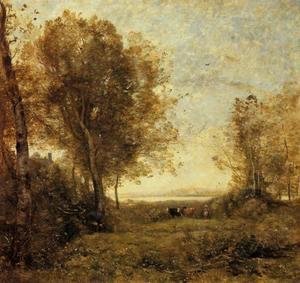 Jean-Baptiste-Camille Corot - Morning - Woman Hearding Cows