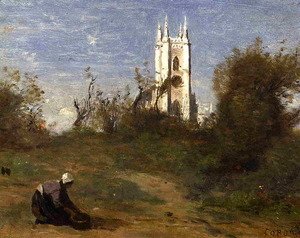 Jean-Baptiste-Camille Corot - Landscape with a White Tower, Souvenir of Crecy