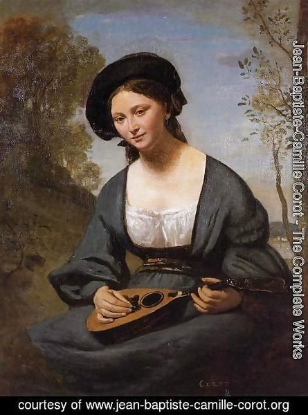 Jean-Baptiste-Camille Corot - Woman in a Toque with a Mandolin