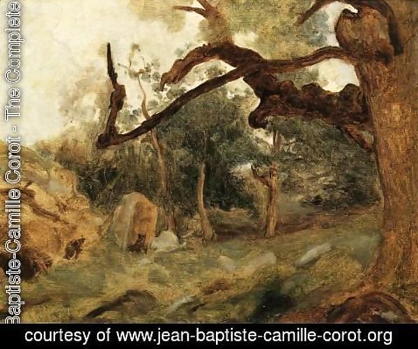 Jean-Baptiste-Camille Corot - L'Arbre Tordu, Les Chenes du Mont Usey, Fontainebleau