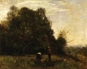 Jean-Baptiste-Camille Corot - Two Figures - Working in the Fields