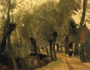 Jean-Baptiste-Camille Corot - LaBuissiere, near Bethune (pas de Calais): Lane Bordered by Willows