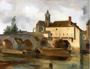 Jean-Baptiste-Camille Corot - Moret sur Loing, the Bridge and the Church