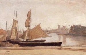 Jean-Baptiste-Camille Corot - Dunkirk, Fishing Boats Tied to the Wharf