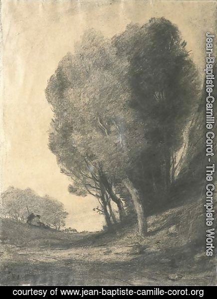 Jean-Baptiste-Camille Corot - A landscape with figures by trees