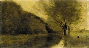 Jean-Baptiste-Camille Corot - Pres Gisors Saulaie et riviere, effet du matin