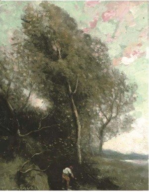 Figure in a wooded landscape