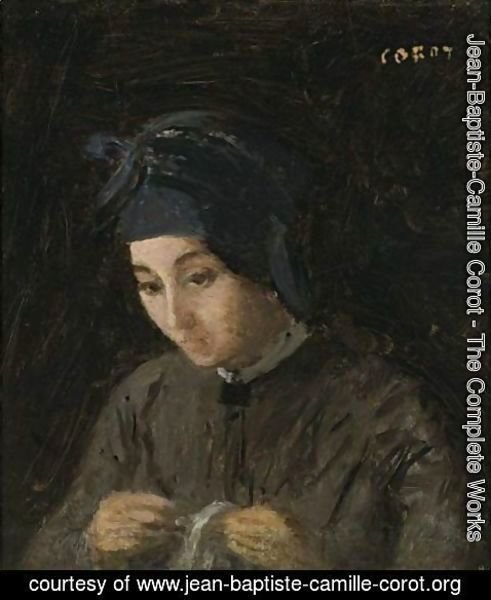 Jean-Baptiste-Camille Corot - Jeune Fille Cousant