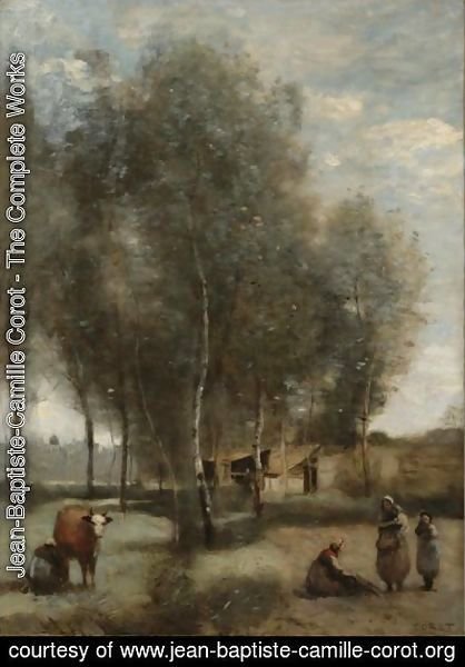 Jean-Baptiste-Camille Corot - Sainte-Catherine-Les-Arras Prairies Plantee D'Arbres Avec Quelques Cabanes Au Fond