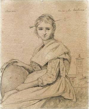 Jean-Baptiste-Camille Corot - Portrait Of Rosa Holding A Tambourine, A Church In The Background