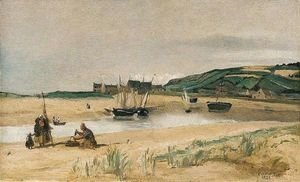 Jean-Baptiste-Camille Corot - Plage De Sable Avec Bateaux Et Pecheurs (Sainte-adresse)