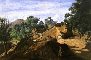 Jean-Baptiste-Camille Corot - A Chestnut Wood among the Rocks