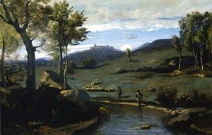 Jean-Baptiste-Camille Corot - Roman Countryside Rocky Valley with a Herd of Pigs 2
