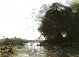 Jean-Baptiste-Camille Corot - The Swamp near the Big Tree and a Shepherdess