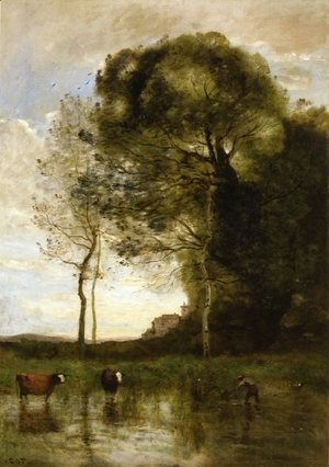 Jean-Baptiste-Camille Corot - Banks of a Pond in Normandy