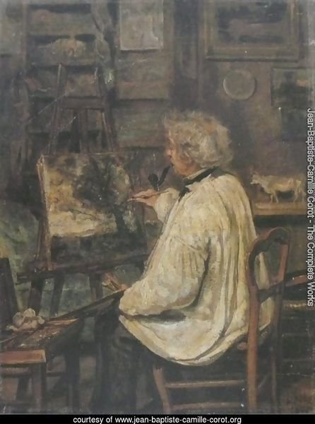 Corot Painting in the Studio of his Friend, Painter Constant Dutilleux