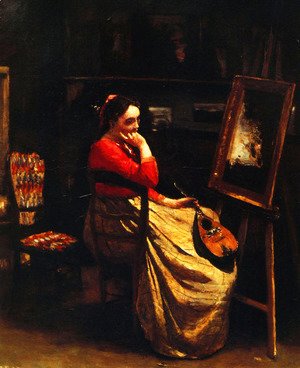 Jean-Baptiste-Camille Corot - Artist's Studio, Young Woman with a Mandolin