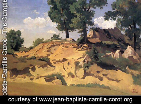 Jean-Baptiste-Camille Corot - Trees and Rocks at La Serpentara