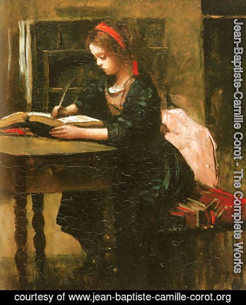 Jean-Baptiste-Camille Corot - Fillette a l'etude, en train d'ecrire