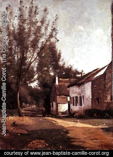 Jean-Baptiste-Camille Corot - Saules et Chaumieres