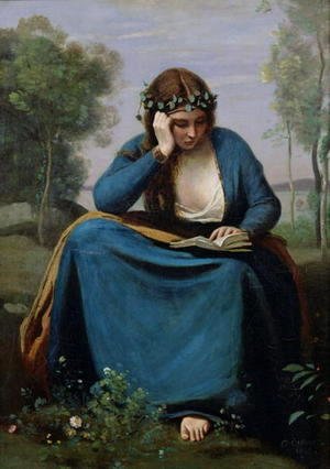 Jean-Baptiste-Camille Corot - The Reader Crowned with Flowers, or Virgil's Muse, 1845