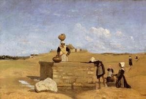 Jean-Baptiste-Camille Corot - Breton Women at the Well near Batz, c.1842