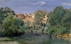 Jean-Baptiste-Camille Corot - Wooded Landscape with a Pond, c.1830's