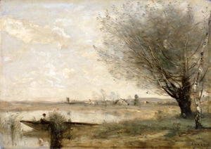 Jean-Baptiste-Camille Corot - Fisherman Moored at a Bank