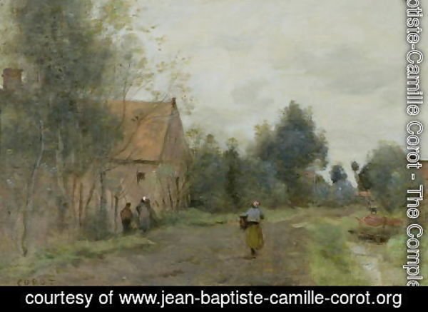 Jean-Baptiste-Camille Corot - Sin near Douai, Village Street in the Morning, Grey Weather, 1872