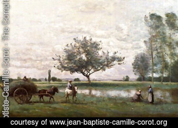 Jean-Baptiste-Camille Corot - Haycart beside a River