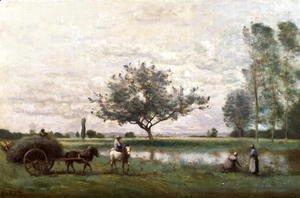 Jean-Baptiste-Camille Corot - Haycart beside a River